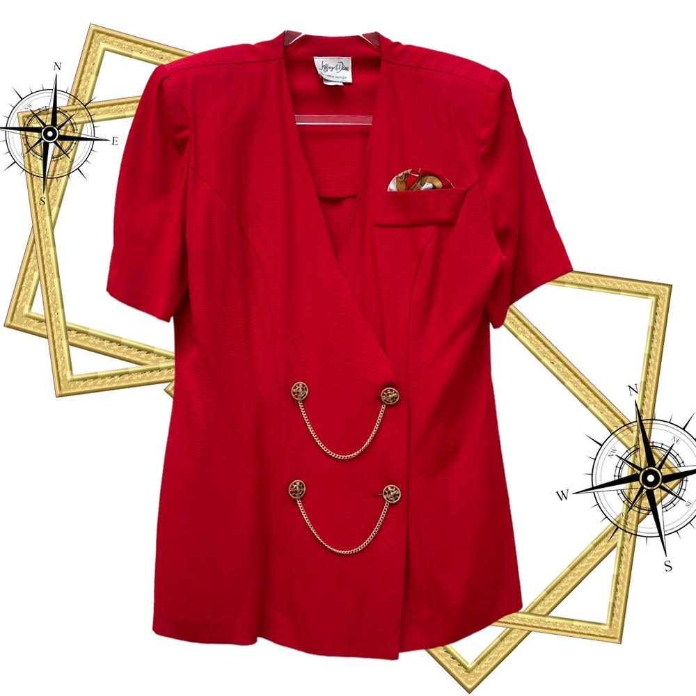 80s Longline Nautical Blazer Pocket Square + Chains Preppy Designing Women